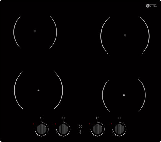 Helvetia Inductie inbouw kookplaat met knopbediening HTR4MI60V2 + aangesloten 1 Fasekabel - 9 Kookstanden - Auto uitschakeling - Kinderslot - Timers - 6 Veiligheidsfuncties