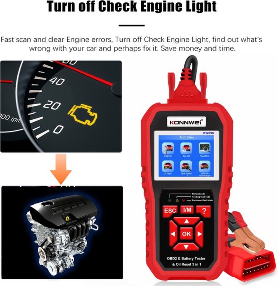 Konnwei KW890 3in1 - Olie service resetten - OBD2 Scanner thumbnail 5