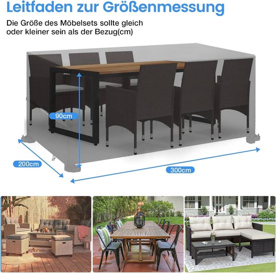 LAMUNI Tuintafelhoes 220x90x80cm Tuinmeubelafdekking Waterdichte Outdoor Tafelhoes 420D Oxford-Stof Tuinmeubelhoes Winddicht Beschermhoes voor Tuinmeubelen UV-Bestendig Hoes voor Tafel en Stoelen