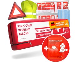 PURAHELP autocombinatietas volgens de huidige norm 2025 DIN 13164 - inclusief gevarendriehoek, veiligheidsvesten / signalisatievest voor volwassenen - EHBO-kofferset met gevarendriehoekset EHBO-kofferset auto 2025