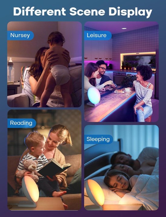 Éclairage d'ambiance Lichtwecker Tageslichtwecker Sonnenaufgang-Sonnenuntergang Simulation Full Bild Wake Up Light avec chargeur sans fil Touch/APP Support - Kinder & Erwachsene - compatible avec Alexa