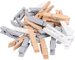 Hobby Flora houten decoraties - houten mini wasknijpers - knijpertjes hout - wit blauw naturel - 32 wasknijpertjes - 35mm