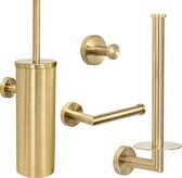 VDN Stainless Ensemble d'accessoires de toilette doré 4 pièces - Acier inoxydable brossé - Porte-brosse de toilette - Porte-rouleau de papier toilette - Crochet à serviette - Porte-rouleau de rechange