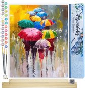 Figured'Art Schilderen op Nummer Volwassenen canvas Paraplu's - Handwerk acrylverf Kit DIY Compleet - 40x50cm met DIY houten lijst