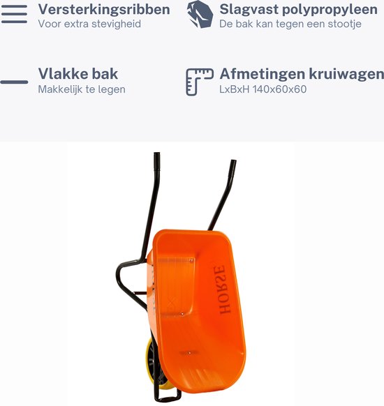 Horse Kruiwagen met antilek band - Gemonteerd geleverd - kruiwagen oranje - kruiwagen 100 liter van Merkloos	 — afbeelding 4