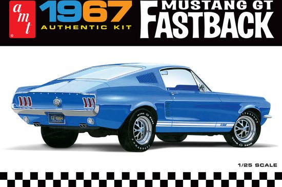 Foto: 1 25 amt 1241 1967 ford mustang gt fastback amerikaanse auto plastic modelbouwpakket