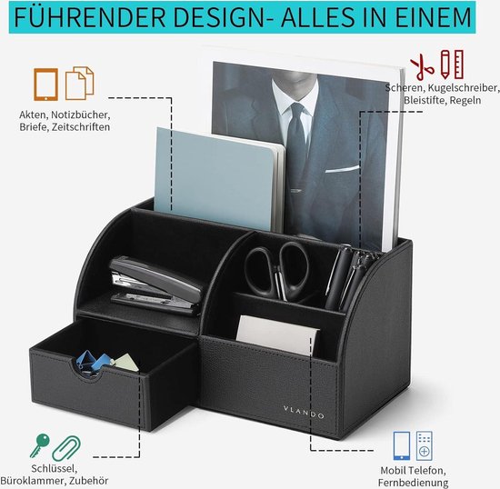 Bureau opgeruimde opberger Multifunctionele lade, houten bureau-organizer, grote capaciteit, houten pennenhouder opberger voor thuis, kantoor en schoolbureaus, teak