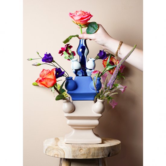 Heinen Delfts Blauw Tulpenvaas (midden) Stapelgekte - Porselein - Beige - 13 x 10 x 13 cm (BxHxD)