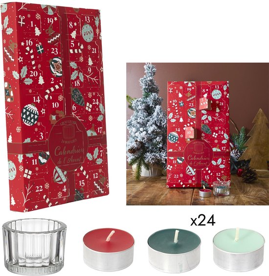 Feestelijke Adventskalender met 24 Geurkaarsen – Adventskalender met kaarsen – Kerst Advent Kalender Kaarsen – Aftelkalender met Geurkaarsen – Perfect Kerstcadeau - Rood