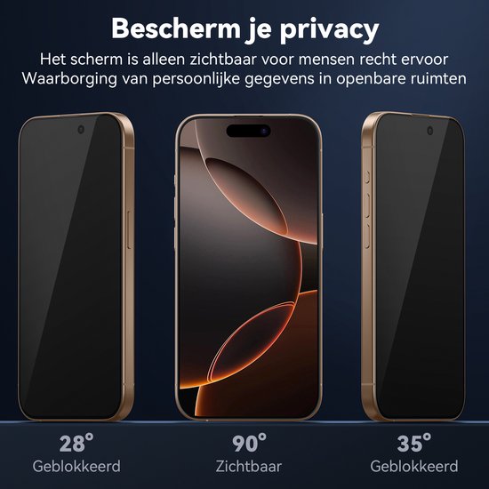 Protecteur d'écran adapté pour iPhone 16 Pro Protecteur d'écran Privacy Private Glas Trempé Tempered Glass Full Cover - Protecteur d'écran adapté pour iPhone 16 Pro Screen Protector Privacy Screen Cover - Entièrement opaque - 2 pièces