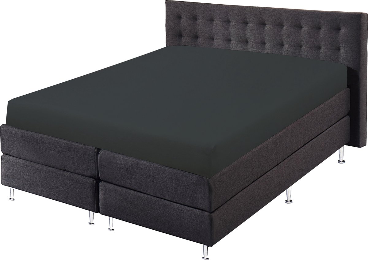 SweetSleeping Jersey Stretch Hoeslaken - 180 x 200cm + 30cm - Antraciet - Strijkvrij - 100% katoen - Ultra soft - Met elastiek