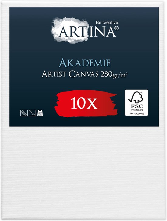 Verpakking van Artina Akademie Artist Canvas 280 g/m², 10 stuks, met FSC® hout.