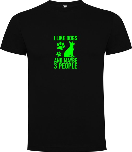 T-Shirt Zwart avec Image « I Like Dogs » Vert Fluo Taille L