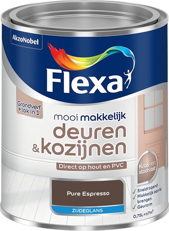 Flexa - Mooi Makkelijk Deuren & Kozijnen Zijdeglans - Pure Espresso - Mengverf - 750 Ml