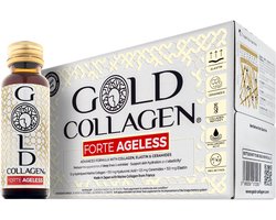 GOLD COLLAGEN FORTE AGELESS – Vloeibaar Collageen Supplement – Hoogste dosering - 12.000 mg Marien Collageen – Hyaluronzuur, Elastine & Ceramiden & Vitamine C, B1, B6, D, E – 10 x 50 ml – 23 actieve ingrediënten