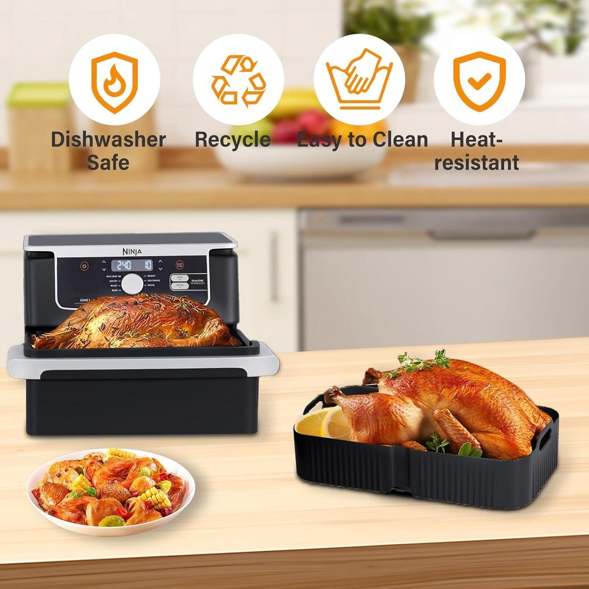 Heteluchtfriteuse accessoires voor Ninja Foodi Flexdrawer AF500EU 10,4 L, airfryer-accessoires met 1 x 10,4 l & 2 x 5,2 l siliconen vorm voor Ninja Foodi AF500EU, inclusief grillrooster, bakpapier Heteluchtfriteuse accessoires voor Ninja Foodi Flexdrawer AF500EU 10,4 L, airfryer-accessoires met 1 x 10,4 l & 2 x 5,2 l siliconen vorm voor Ninja Foodi AF500EU, inclusief grillrooster, bakpapier