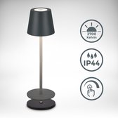 B.K.Licht - Oplaadbare LED Tafellamp - met oplaadstation - draadloos - IP44 - traploos dimbaar - bedlamp - 36x12 cm (HxD) - Antraciet