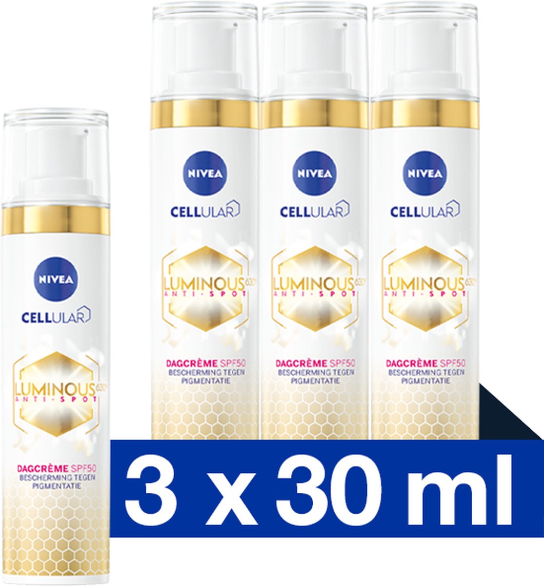 Goedkoopste 3-pack NIVEA Cellular LUMINOUS630 Anti-Spot Dagcrème Gezicht - Anti-Pigment Vlekken - Pigmentvlekken - Gezichtsverzorging Alle huidtypen - SPF 50 - 40 ml