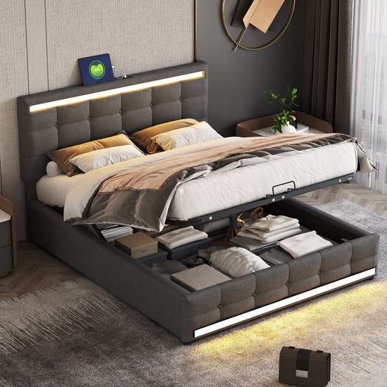 Gestoffeerd Bed 160x200 Liron - Tweepersoonsbed Met Matras, Met Topper Opbergruimte Creme Anthology 1 Gestoffeerd Bed 160x200 Liron - Tweepersoonsbed Met Matras, Met Topper Opbergruimte Creme Anthology 1