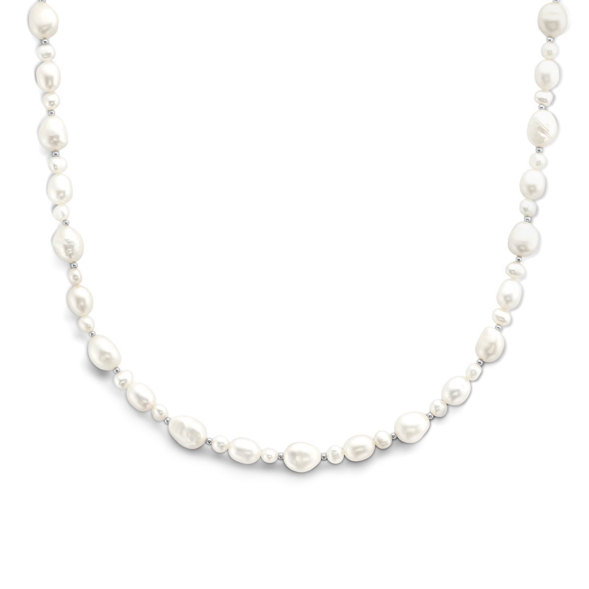 zilver gerhodineerd collier parels 43 + 4 cm 1336007