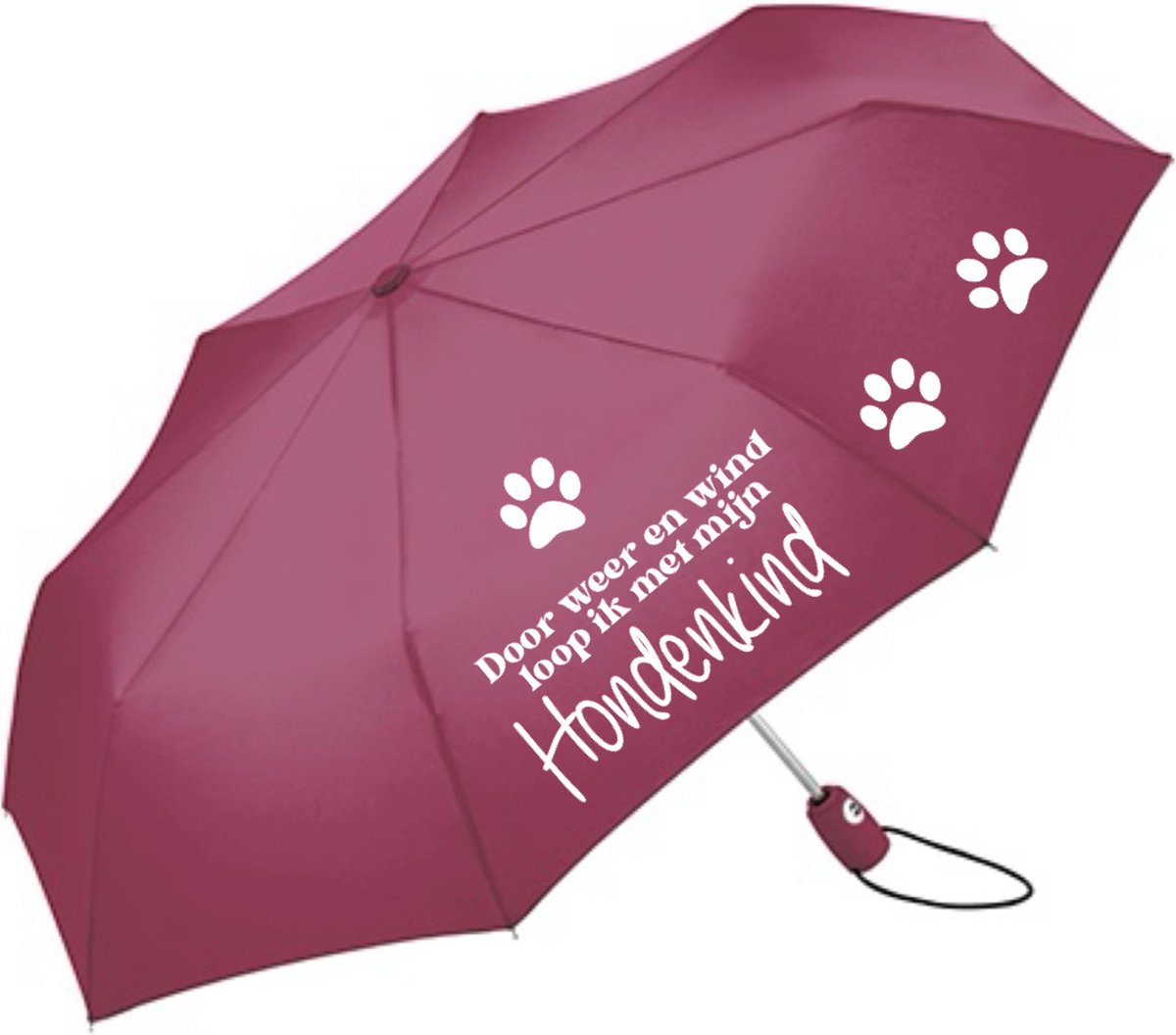 Paraplu door weer en wind loop ik met mijn hondenkind-Chic Bordeaux