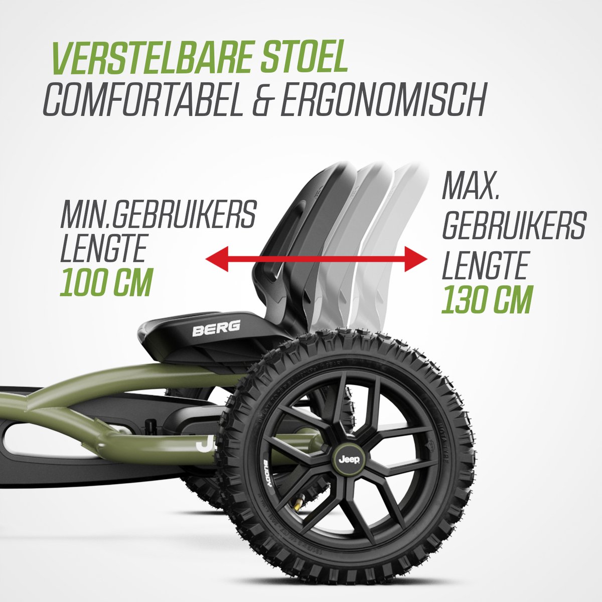 BERG Buddy Jeep® Wrangler Skelter - 3+ Jaar - Verstelbare Stoel - Vrijloopautomaat - Officieel licentiemodel - Groen — afbeelding 8