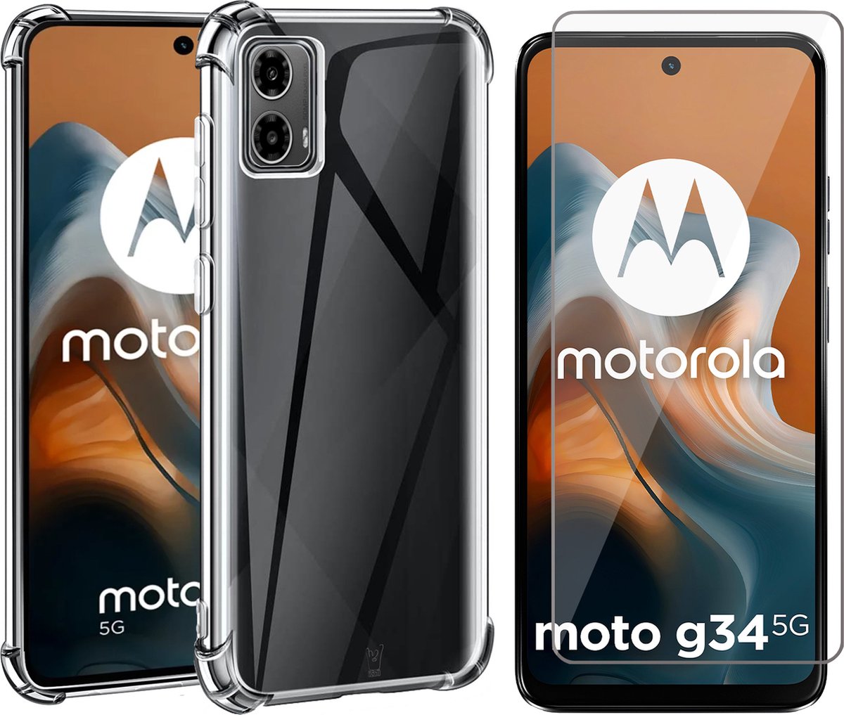 Hoesje geschikt voor Motorola Moto G34 - Screenprotector Glas - Shockproof Transparant