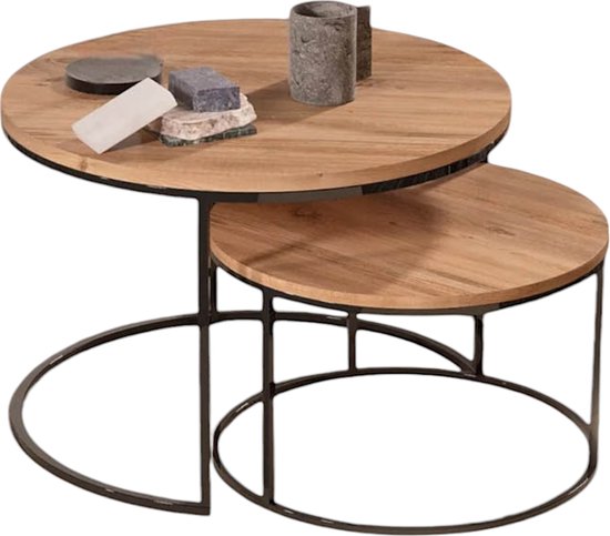 Salontafel Romano - rond - set van 2 - Keramiek Travertin