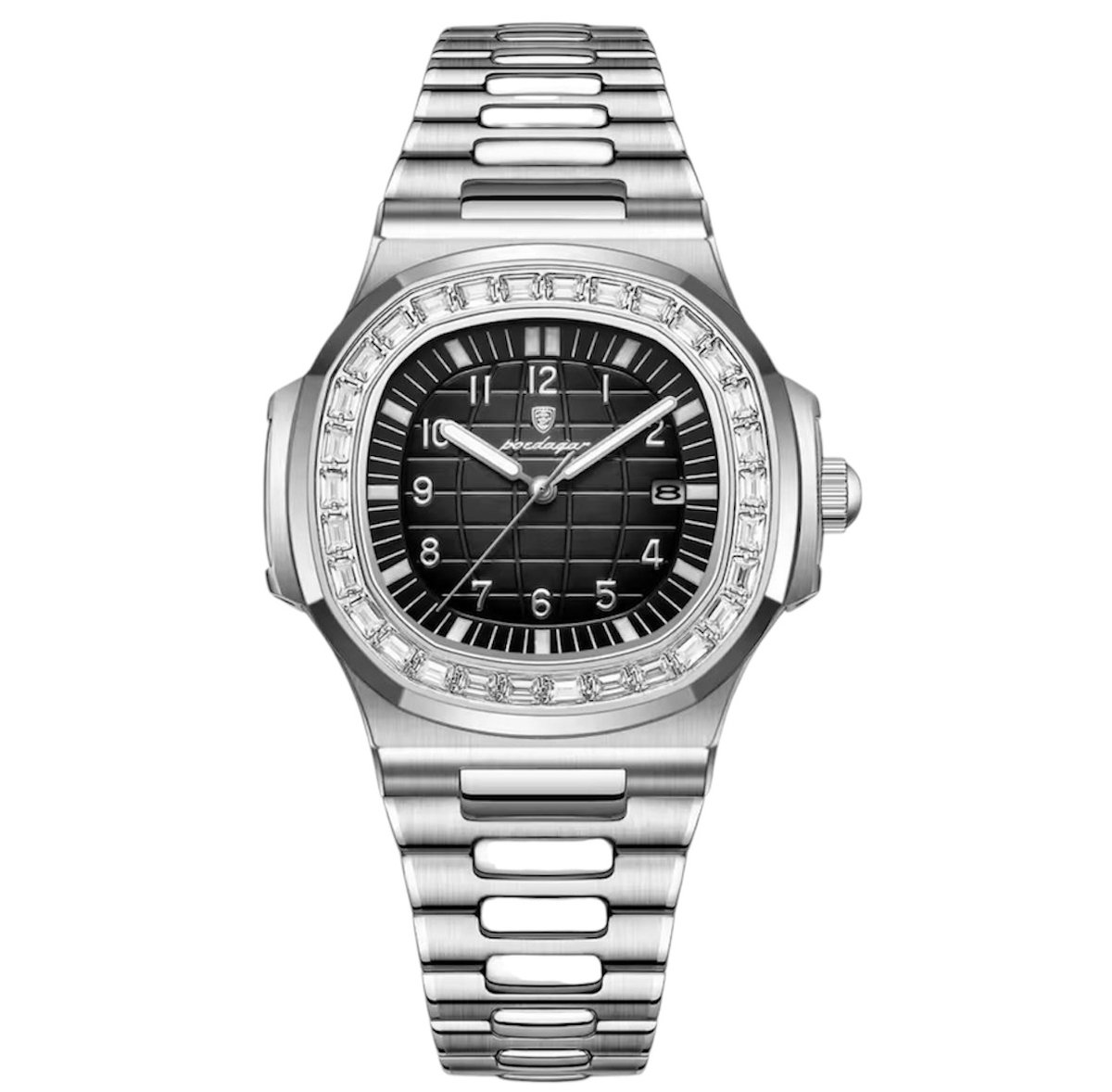 Mpariz Luxe Herenhorloge - Mannen - Zilveren Polsband Met Diamonds - Zilver en Zwart- Luxe Doos -