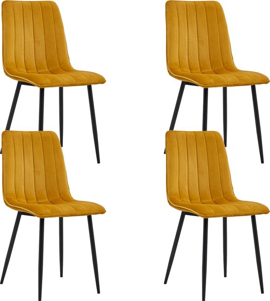 Colenis - Chaise de Salle à Manger Eline - Set de 4 - Jaune Ocre - Velours