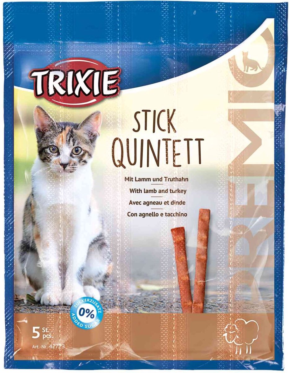 Trixie Sticks voor de kat - snack voor de kat - lam en kalkoen - 5 zakjes met 5 sticks -