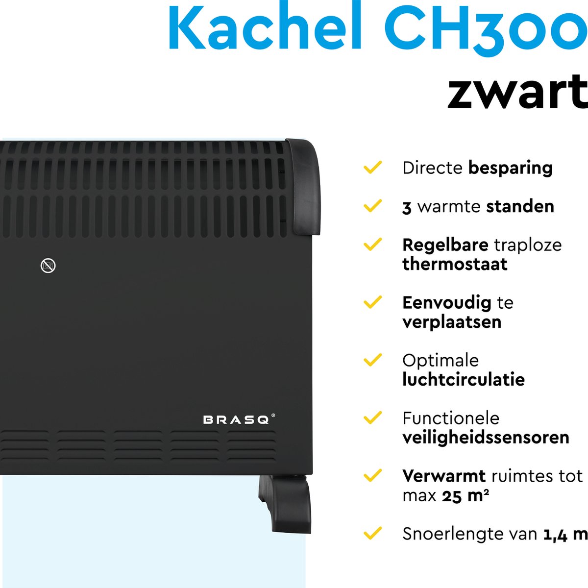 Brilagi - Elektrische convectorkachel 750/1250/2000W timer/thermostaat