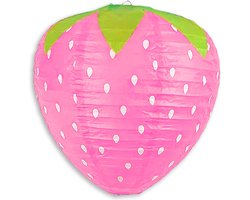 LUQ - Aardbei - Lampion - Sint Maarten - Lampionstokje - Zonder - Lichtje - Treklampion - Papier - Kind - Roze - Versiering - 1 Stuk