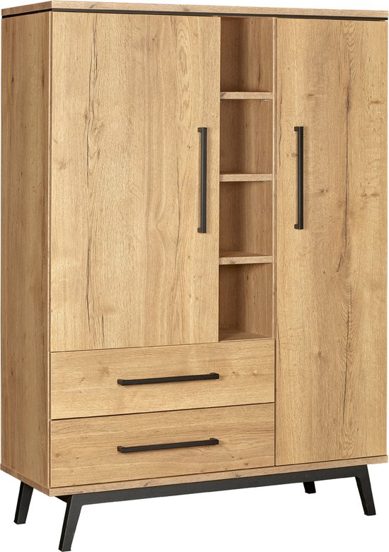 HAKU Staande kapstok eiken, zwart, MDF, metaal - Maat: B 80 cm x H 180 cm x D 35 cm, Stijl: Modern