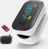 RemeCure ® Saturatiemeter - Saturatiemeter - zuurstofmeter vinger - Oximeter - Hartslag - CE Certificatie - NL EN - Koord + Batterijen + Tasje