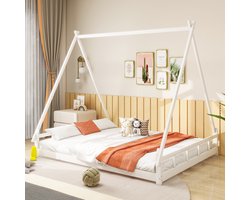 Gutent Massief Houten Kinderbed, Wit (Zonder matras) 140x200 cm, Huisstijl, Tentbed, Hoogslaper, Tienerbed, ouder-kind bed, massief houten bedframe
