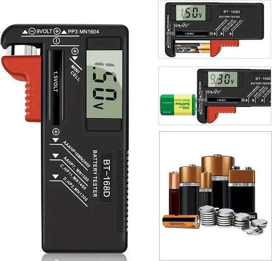 Universele Digitale Batterijtester I Accutester I Batterijmeter Tester I Universele Batterijtester I Accu Indicator I Voor AA/AAA/C/D/9V/1,5V En Meer