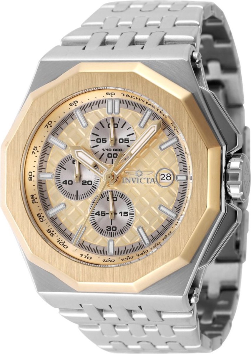 Invicta Akula 47393 Heren Horloge - Waterdicht - Analoog - Quartz Uurwerk - Roestvrij Staal met gouden Wijzerplaat - 48mm