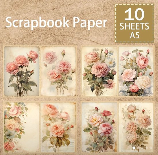 Grevosea 400 vellen vintage plakboek 7,8 x 7,8 cm Retro Scrapbookbenodigdheden Papier 8 stijlen Vintage scrapbookstickers voor doe -het-zelf kunstkalender notitieboek plakboekaccessoires Dagboek Journaling