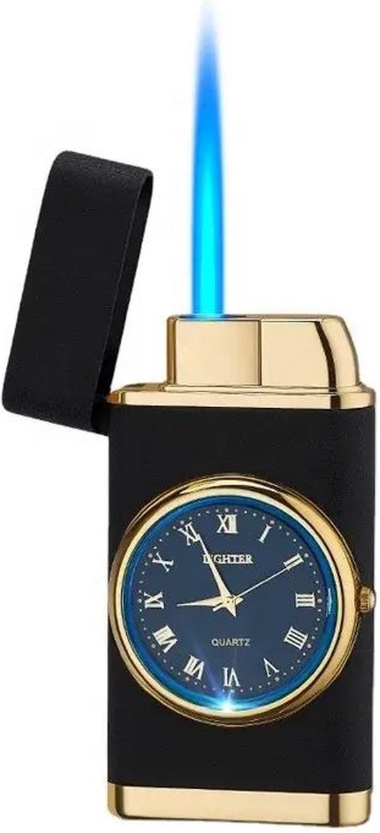 Luxe Aansteker - Zwarte Aansteker - Cadeau voor Vrouw - Cadeau voor Man - Aansteker met Klok - Kerstcadeau - Valentijnscadeau - Moederdag - Vaderdag - Verjaardag - Kerst Geschenk - Windproof - Aansteker Gas - Aanstekers