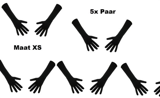 5x Paar handschoenen nylon lang zwart mt.XS – Themafeest Sinterklaas Pieten gala festival