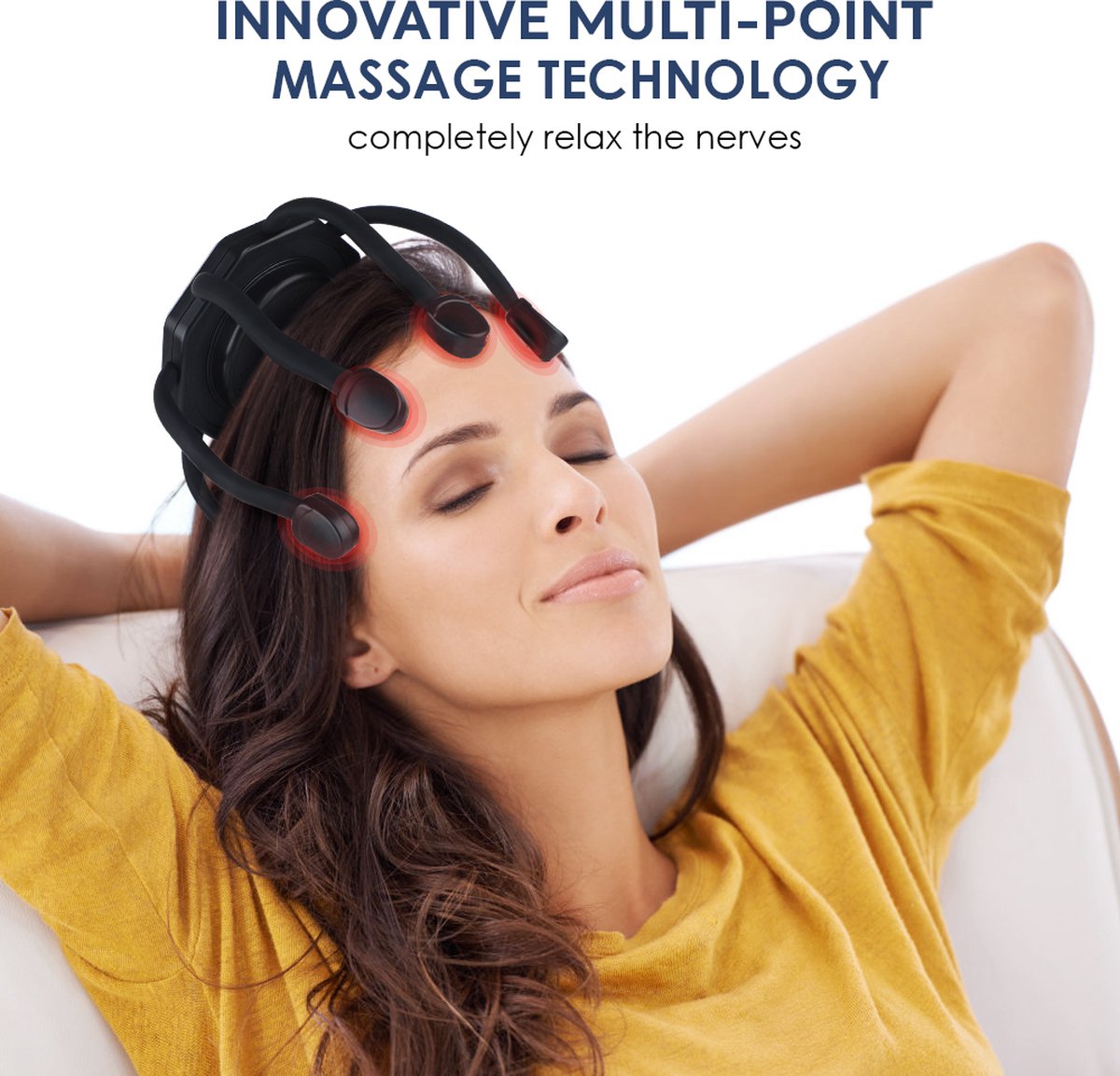WizBay Premium Select® Multi 8 Point Hoofdmassagespin Massage - Haar Massage - 3 Standen - 360° - Ultra Licht en Compact - Bevorderd Slapen - Verminderd Vermoeidheid en Stress - Zwart