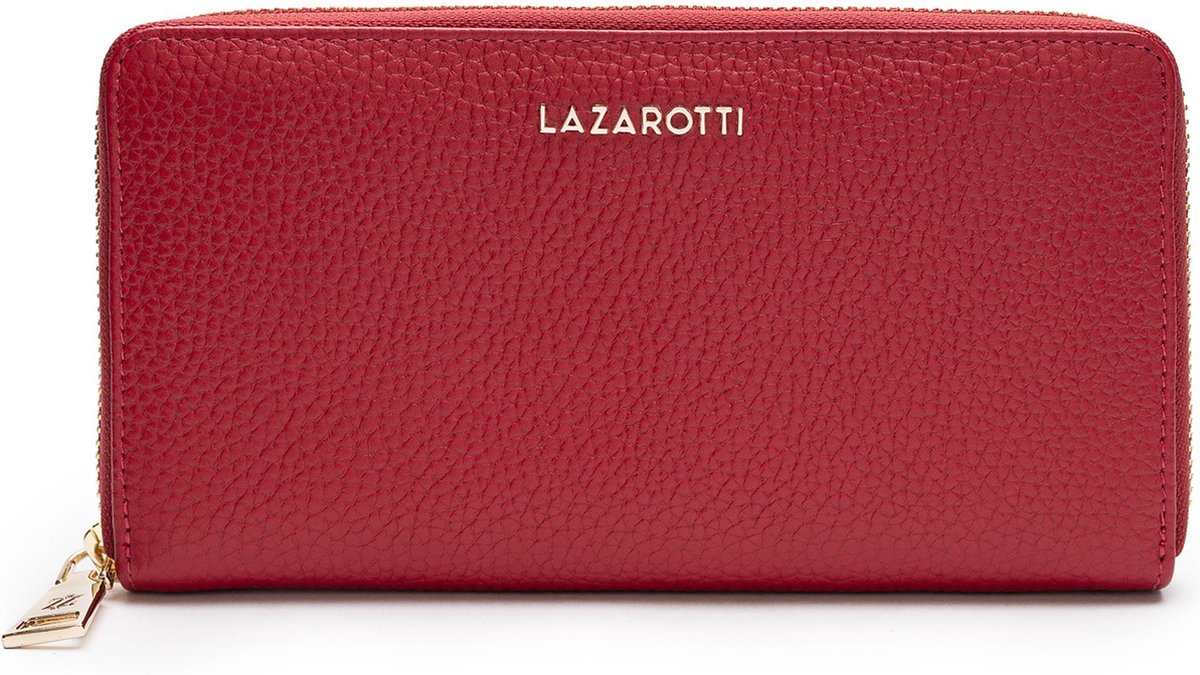 Lazarotti Leren Portemonnee Bologna Leather Zip Around Wallet With 16 Card Slots Navy Donkerblauw