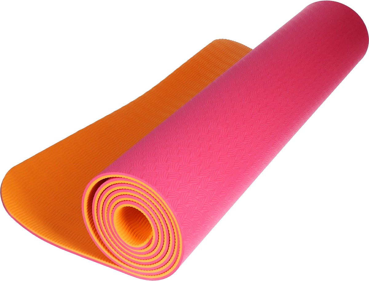 Fitness mat - Yoga mat - Sport mat - Yogamat anti slip - Extra Dik - Duurzaam TPE materiaal - Incl Draagtas - Roos - 183 x 61 x 0.6 cm