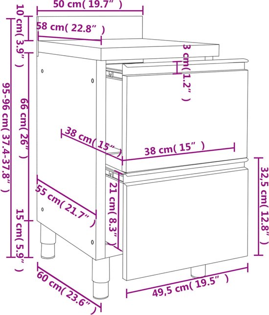Armoire de cuisine commerciale The Living Store - 50 x 60 x (95 - 96) cm - Acier inoxydable