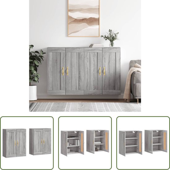 The Living Store Wandkasten - Grijs Sonoma Eiken - Set van 2 - 69.5 x 34 x 90 cm
