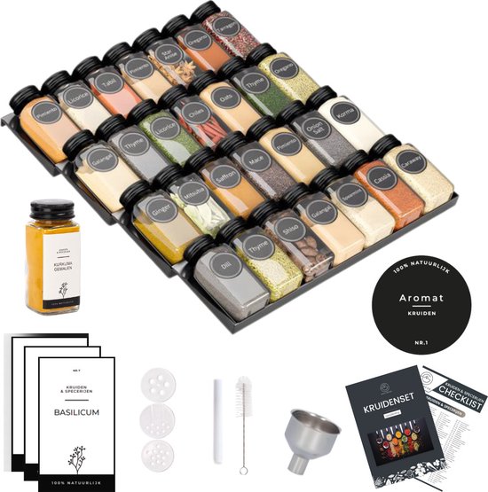 Foto: Organess kruidenrek met 28 kruidenpotjes kruidenrek lade kruiden organizer keukenlade organiser complete set 4 stuks zwart