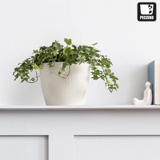 TULMERO Set Van 2 Witte Bloempotten – 34 Cm, Licht, UV-bestendig, Met Waterreservoir