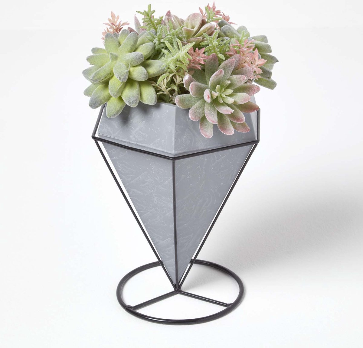 Homescapes Kunstmatig vetplantenarrangement in geometrische pot, 31 cm hoog Groen-Rood