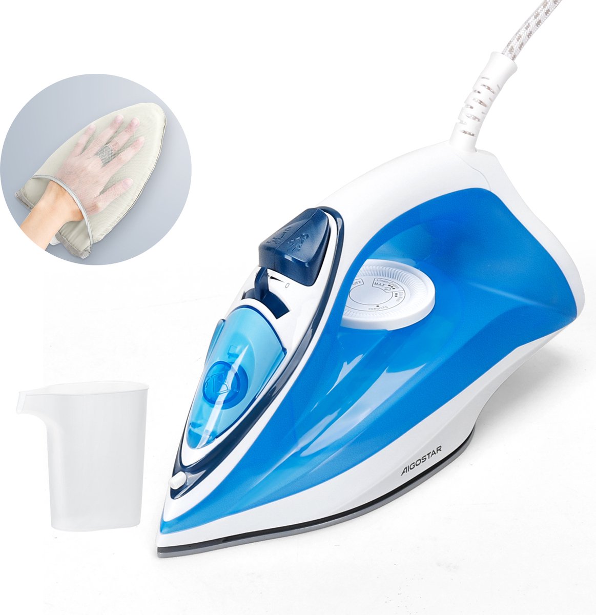 Aigostar 30J4P Smith - Stoomstrijkijzer -Keramische strijkzool- 250ml waterreservoir - Stoom 160G/min met waterspray-2400W - Blauw/Wit